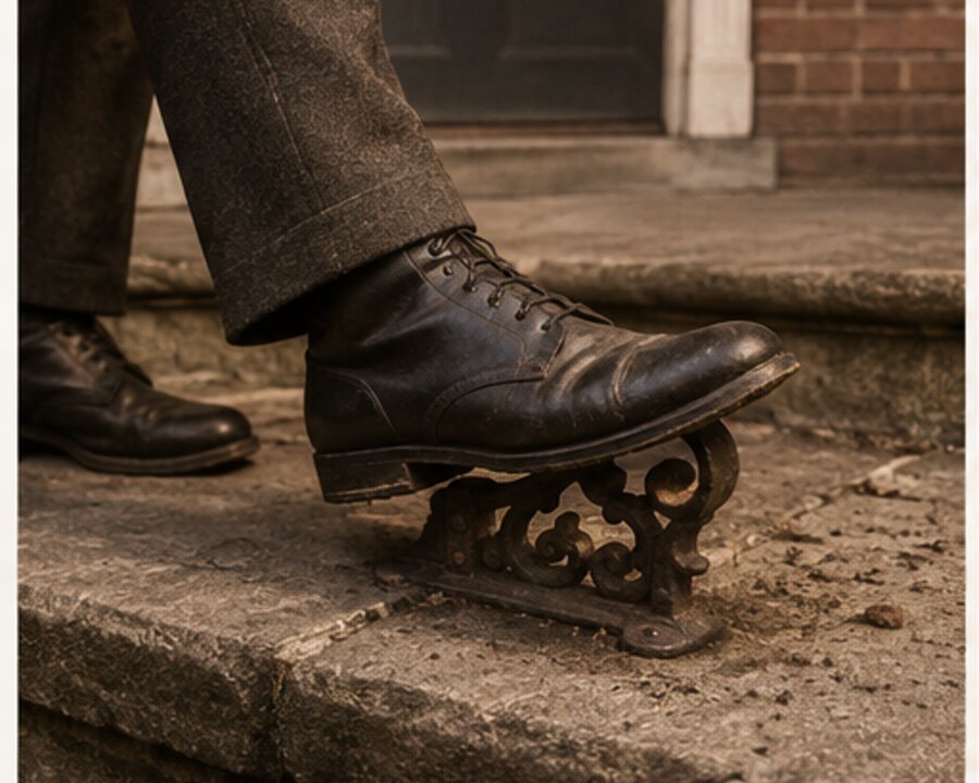 The Iron Boot Scraper Beside an Old Front Step — editorial reconstruction 4